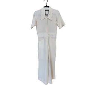 Kasa Womens Short-Sleeve White Jumpsuit With Ruffled Collar & Button Detail Size